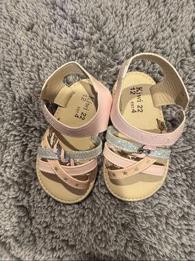 Kiwi Pink and Silver Glitter Star Girls' Sandals
